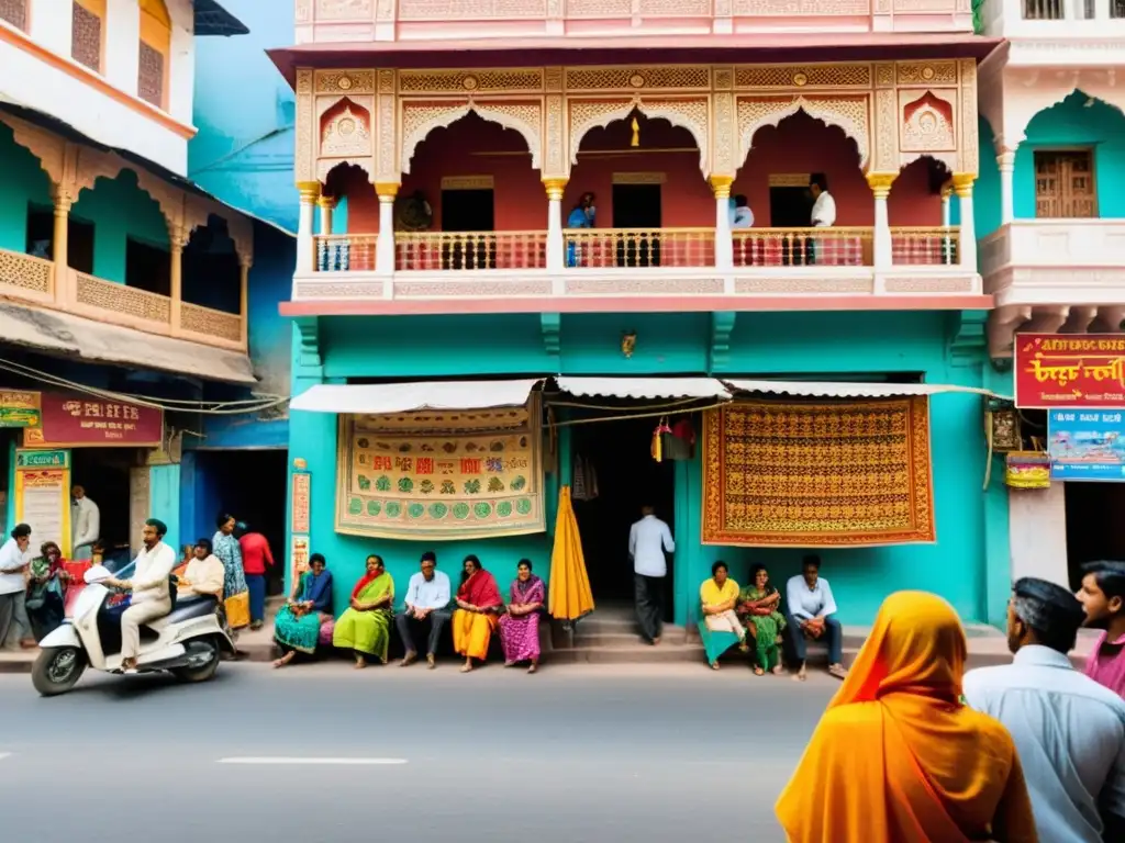 Una bulliciosa calle de la India llena de colores vibrantes y murales pintados a mano que cuentan cuentos folclóricos