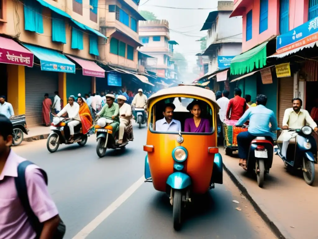 Una bulliciosa calle de la India, llena de energía y color