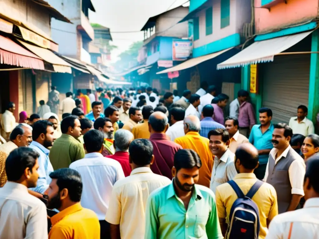 Una bulliciosa calle de la India, con personas de distintas castas en actividades cotidianas