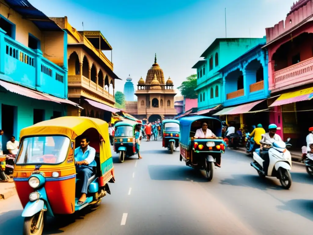 Una bulliciosa calle de la India rebosante de colores vibrantes y vida cotidiana