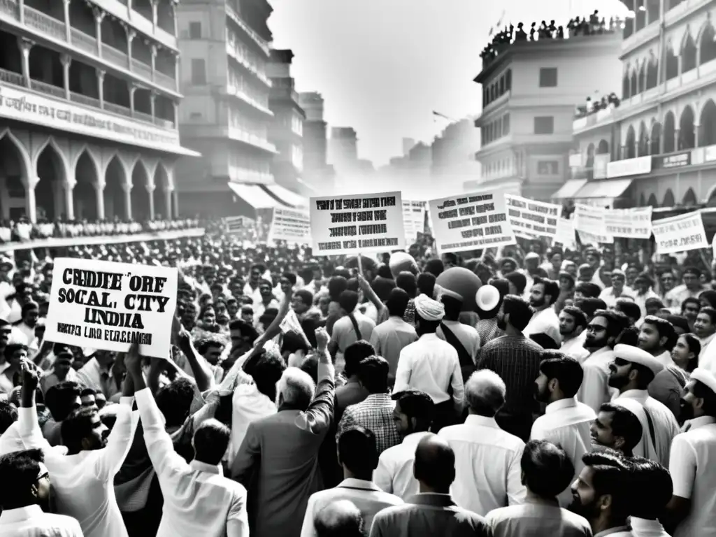 Manifestación en una bulliciosa calle de la India