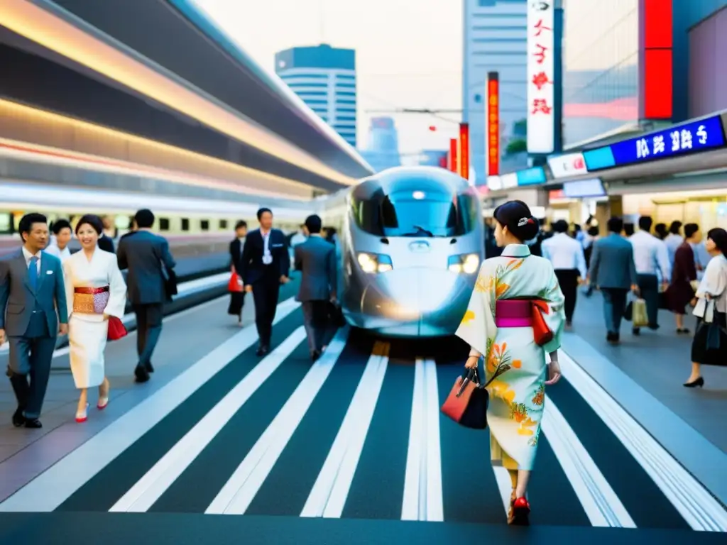 Una bulliciosa calle de Tokio con letreros de neón y arquitectura futurista