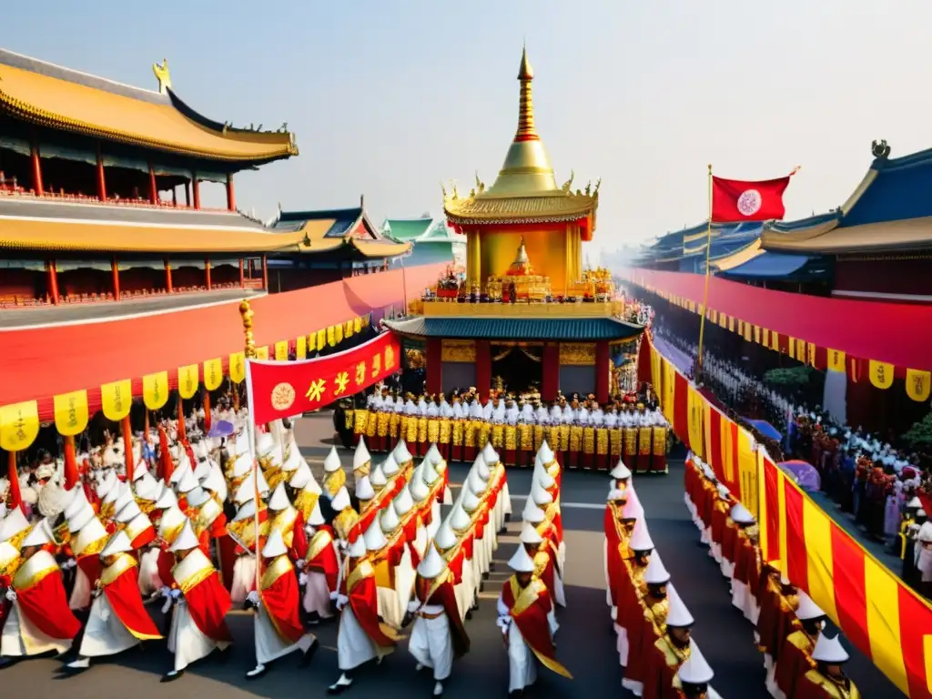 Procesión imperial en una bulliciosa ciudad asiática