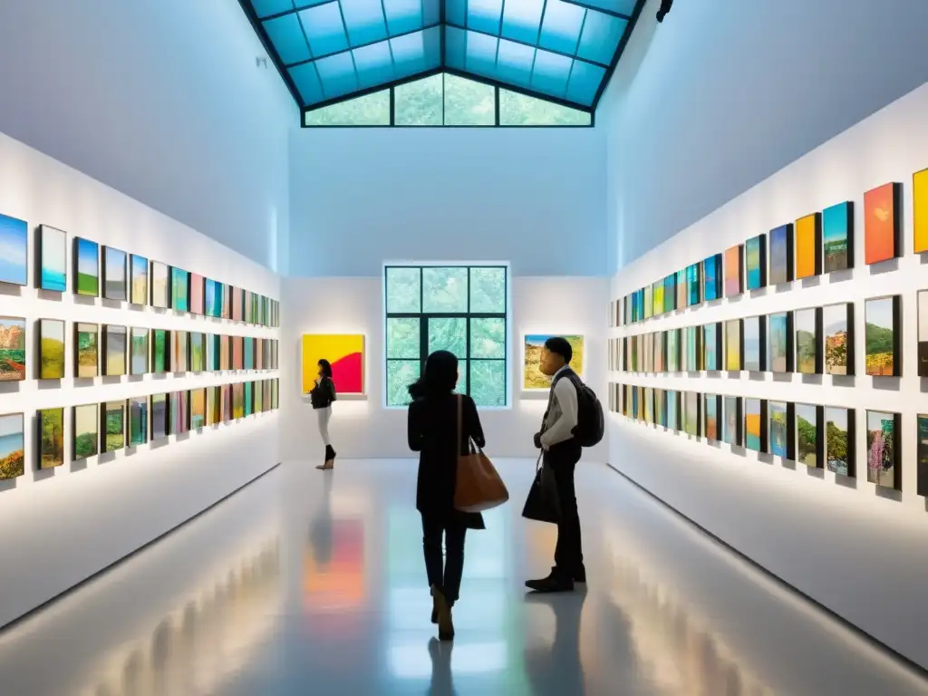 Una bulliciosa galería de arte en Asia con obras contemporáneas