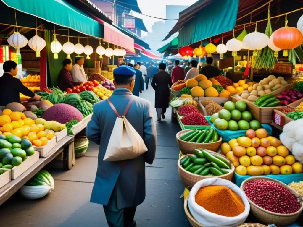 Un bullicioso mercado asiático con ingredientes exóticos para juventud eterna