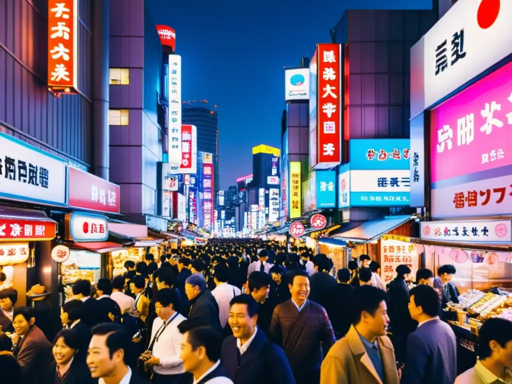 Una calle bulliciosa en Tokio, Japón, llena de letreros de neón y multitudes