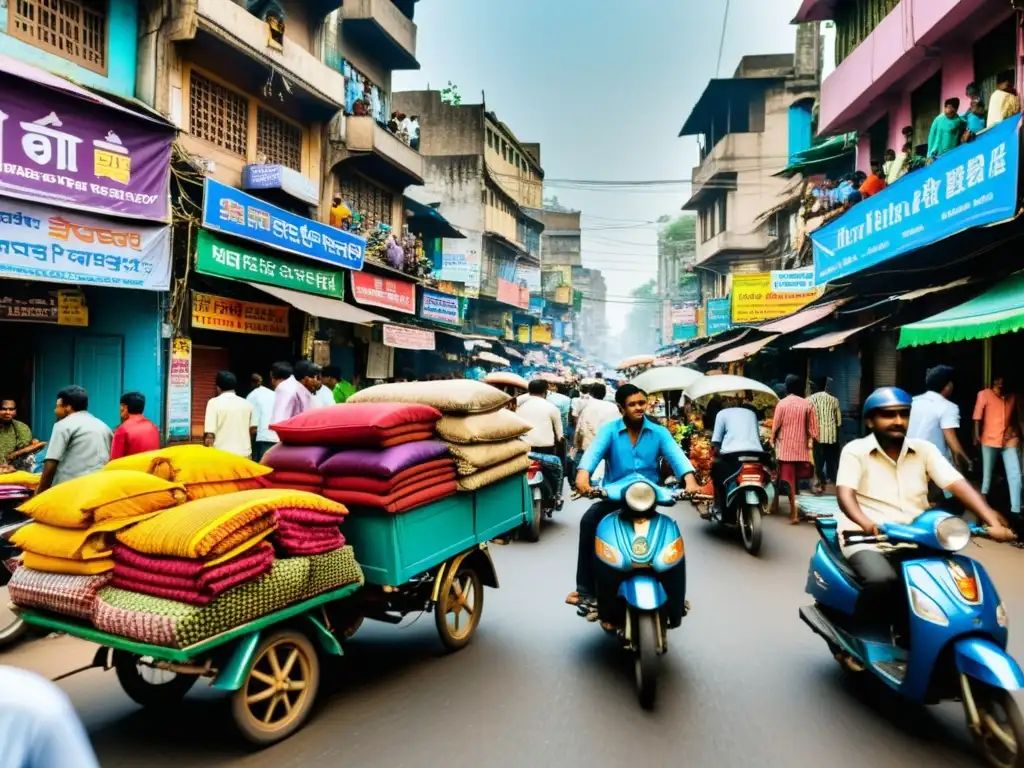 Una calle bulliciosa en Mumbai, India, muestra el vibrante caos de la vida diaria