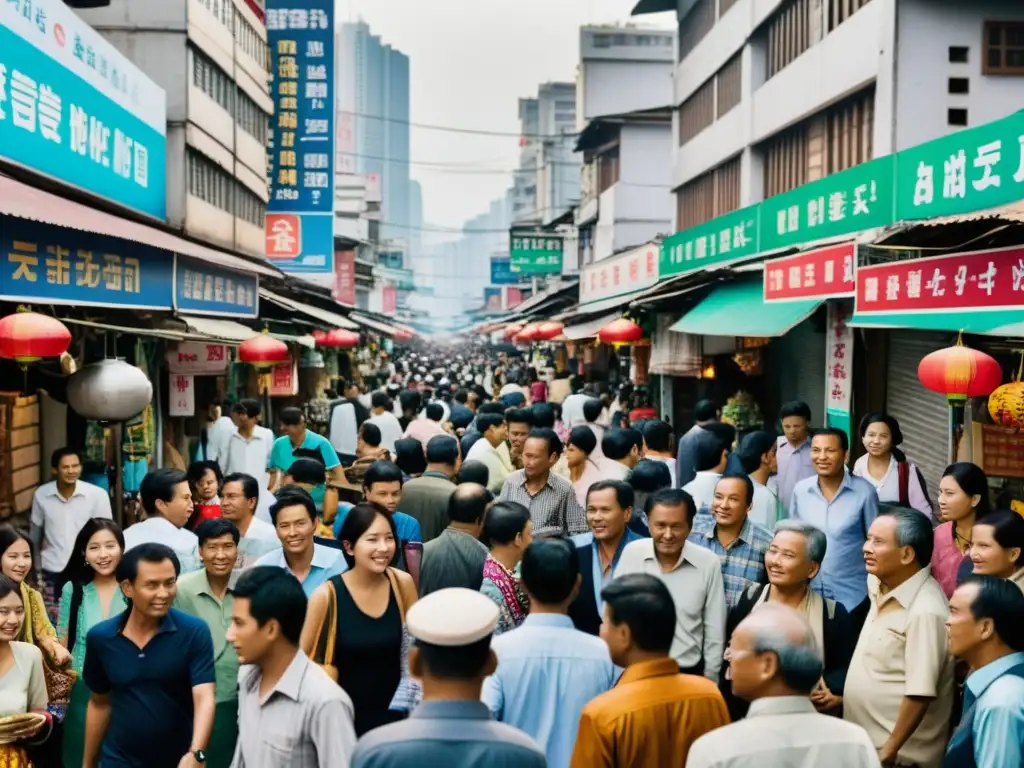 Una calle urbana en Asia, con elementos tradicionales y modernos