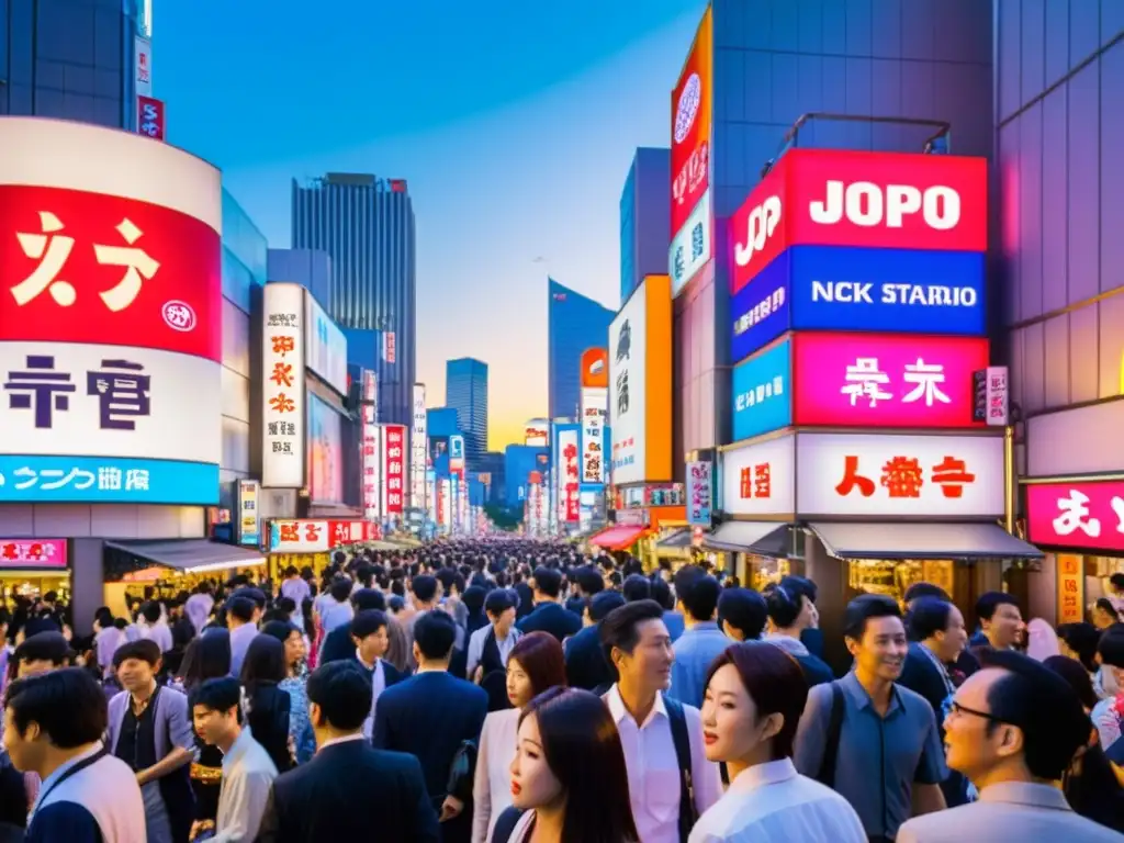 Calles vibrantes de Tokyo con la evolución del JPop años 80, luces de neón, rascacielos y energía moderna