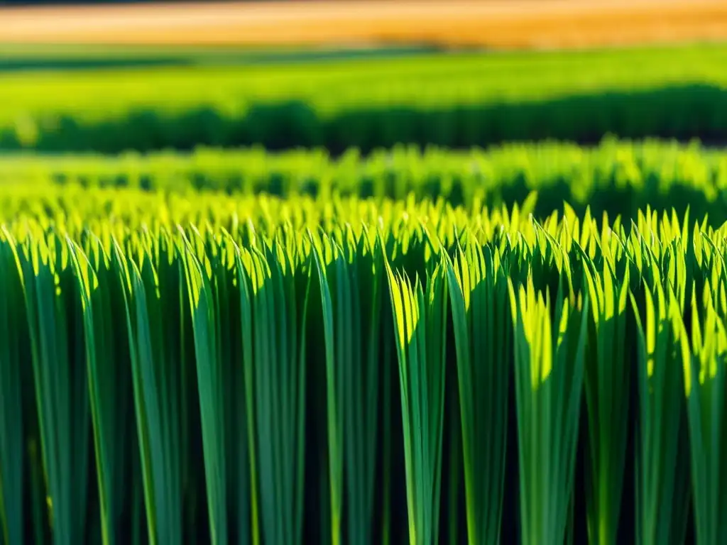 Un campo de arroz recién cosechado, con granos brillantes bajo el sol