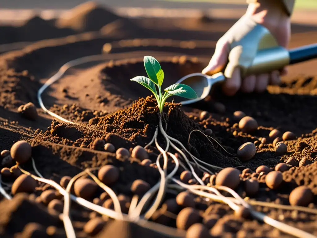 Un campo bañado por el sol revela vida en el suelo, mientras se realizan técnicas de barbecho en agricultura milenaria