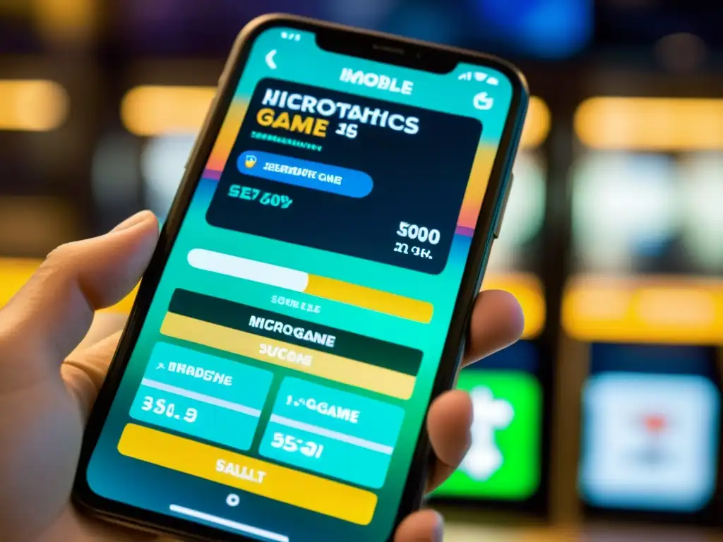 Captura de pantalla de smartphone con microtransacciones en popular juego móvil, resaltando beneficios era digital