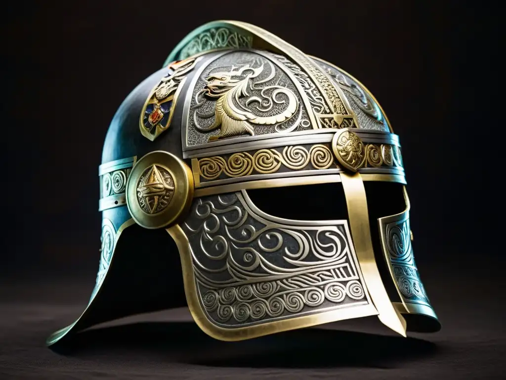 Un casco de batalla mongol antiguo, con intrincados grabados y marcas de batalla, revela la táctica de combate de los guerreros mongoles