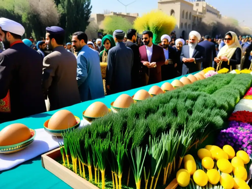 Una celebración vibrante y bulliciosa del Año Nuevo Persa tradición Nowruz en Teherán, Irán, con bailes, música y regalos, reflejando la cultura persa