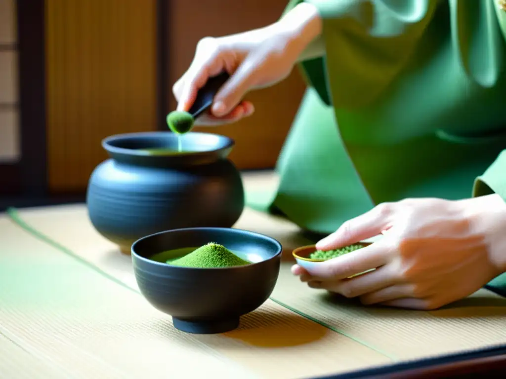 Una ceremonia japonesa del té, con movimientos delicados y una presentación serena