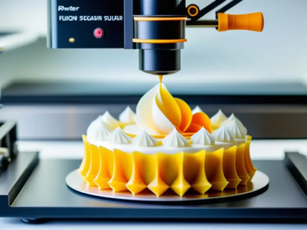 Chef asiático tecnología culinaria: 3D printer crea delicadas esculturas de azúcar en cocina de alta gama