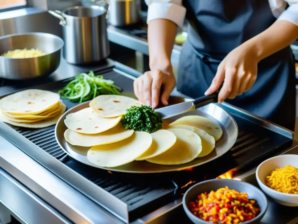 Un chef coreano prepara con esmero tortillas Jeon en una cocina tradicional