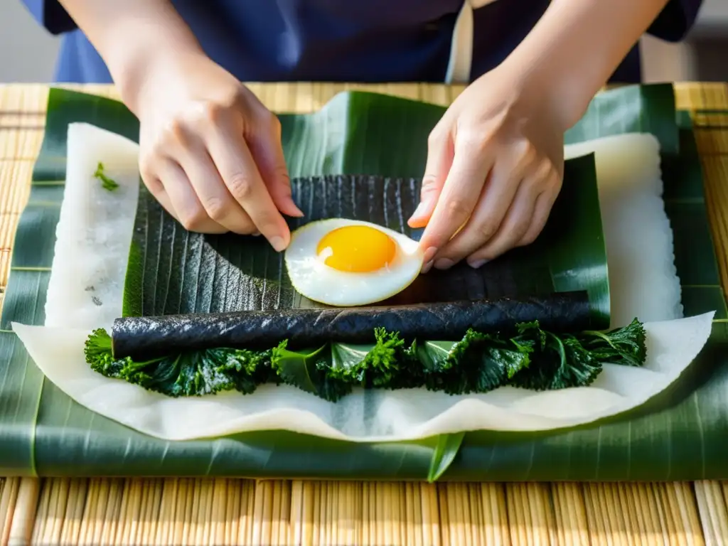 Un chef coreano crea gimbap con meticulosidad y arte, reflejando la tradición culinaria