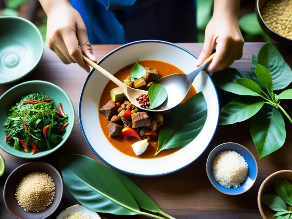Un chef experto prepara un vibrante plato Lanna con arte tradicional del reino de Lanna