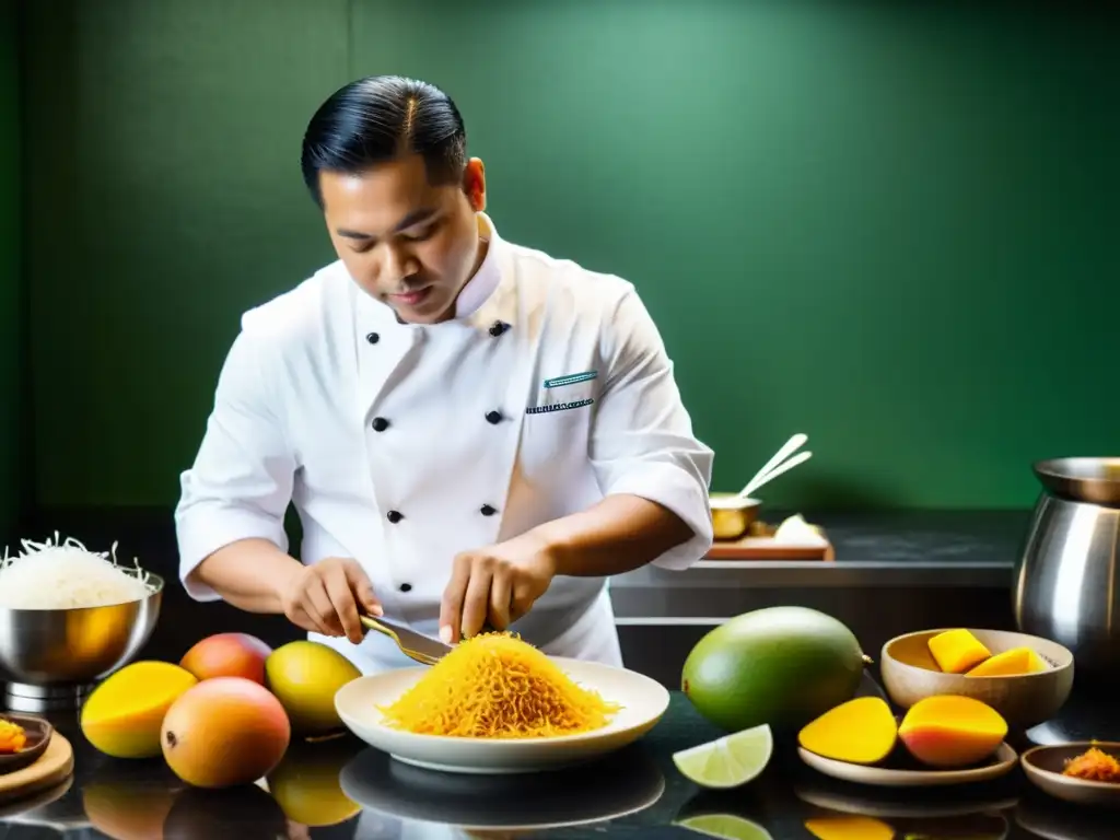 Un chef filipino preparando una exquisita receta tradicional en una lujosa cocina asiática