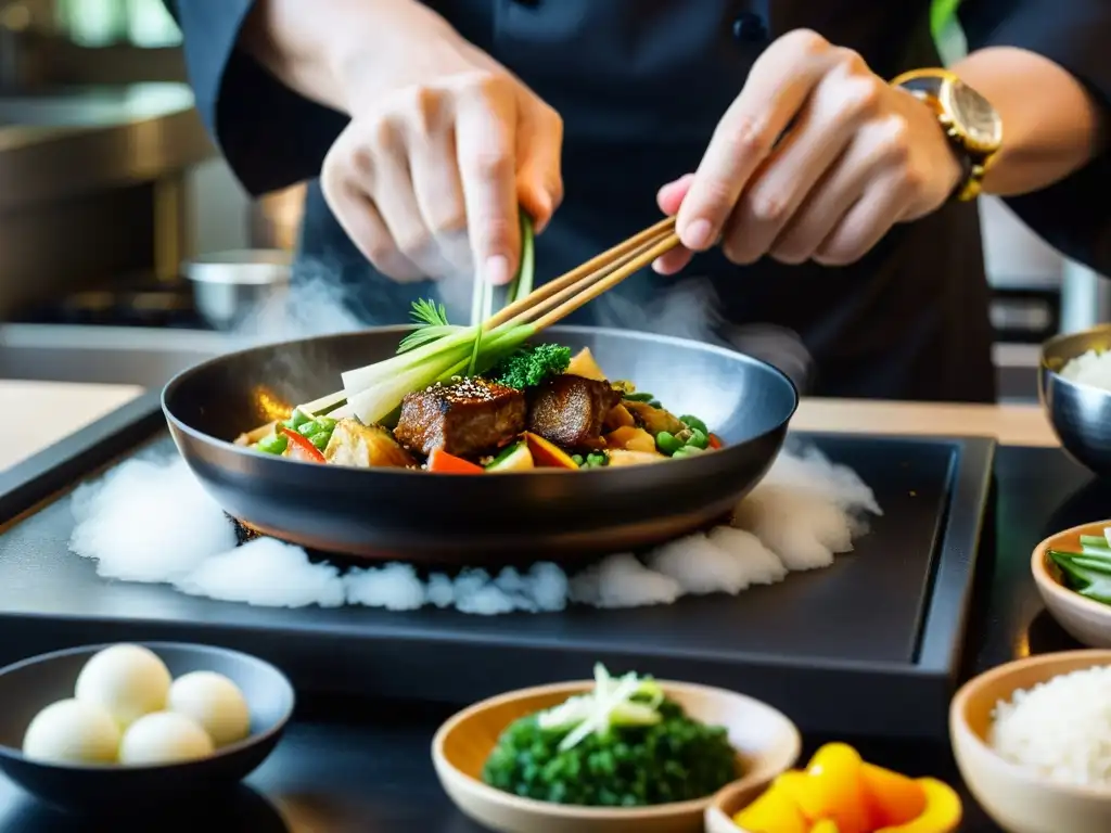 Un chef fusiona ingredientes asiáticos en un plato moderno en un restaurante Michelin de Asia