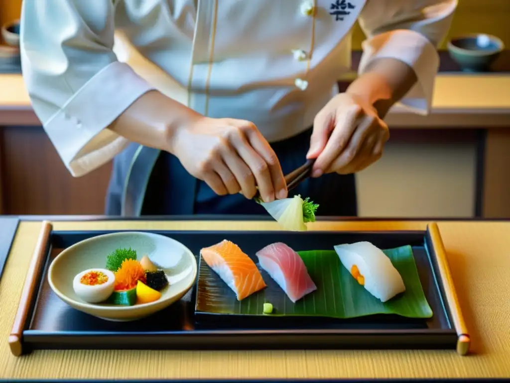 Un chef japonés prepara con precisión un kaiseki en un ryokan