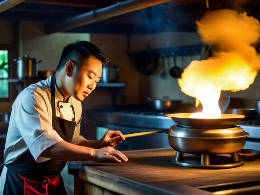 El chef Chan Yan Tak maniobra con destreza un vaporizador de bambú sobre una llama