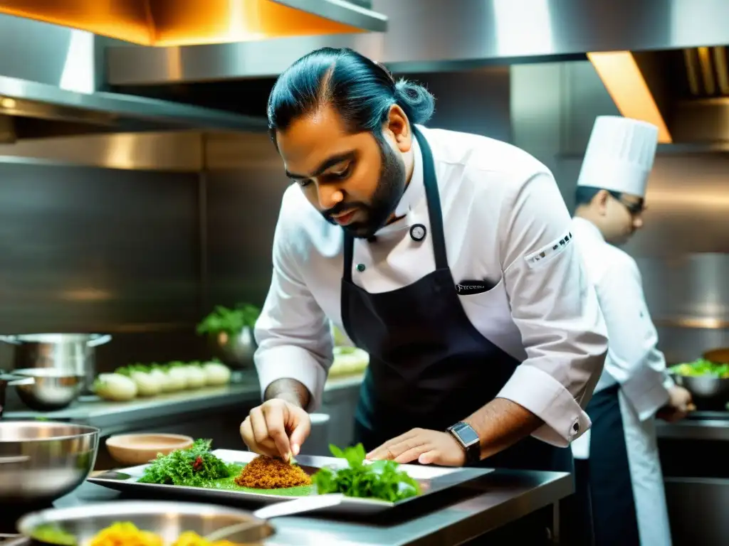 El chef Gaggan Anand prepara una obra maestra en la bulliciosa cocina asiática estrellas michelin chefs, mostrando su pasión y precisión culinaria