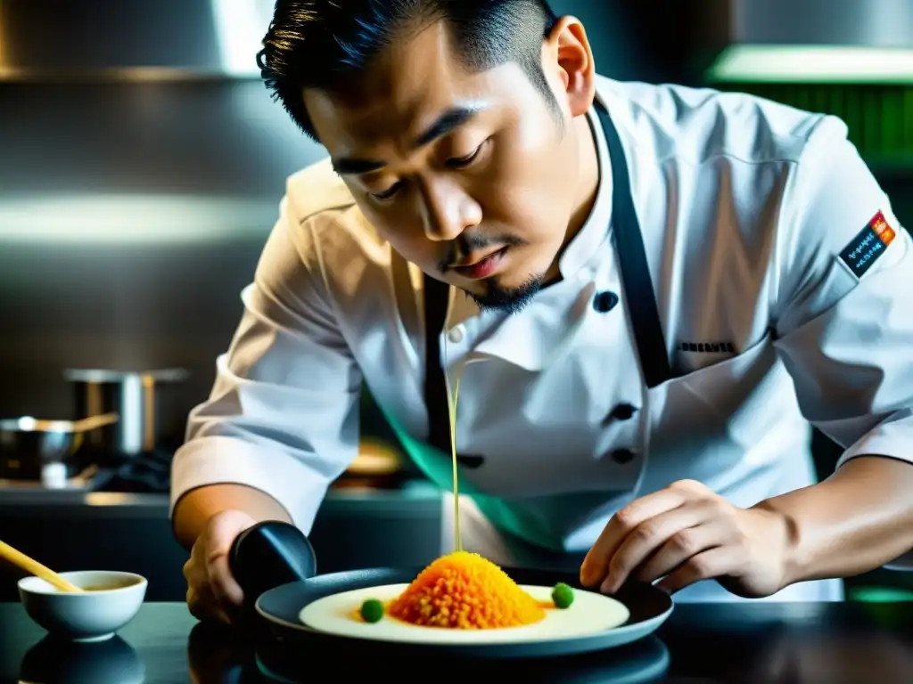 Chef japonés Yoshihiro Narisawa preparando plato de cocina molecular