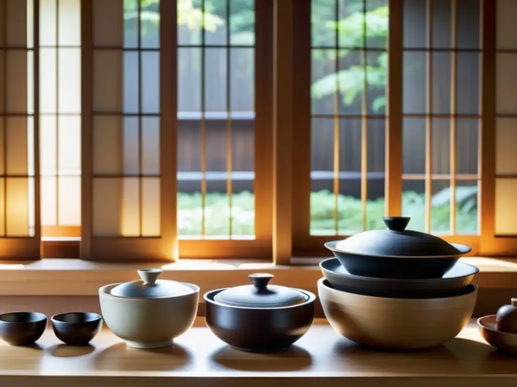 Un chef en un sereno templo Zen japonés prepara platos Zen en Templos Japoneses con utensilios tradicionales y ambiente tranquilo