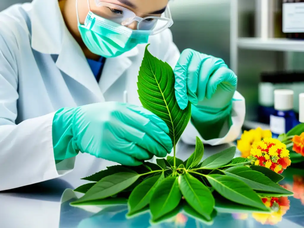Extracción de Extractos Botánicos para Cosméticos Asiáticos Un científico en un laboratorio procesa extractos botánicos para cosméticos asiáticos con avanzada tecnología biotecnológica