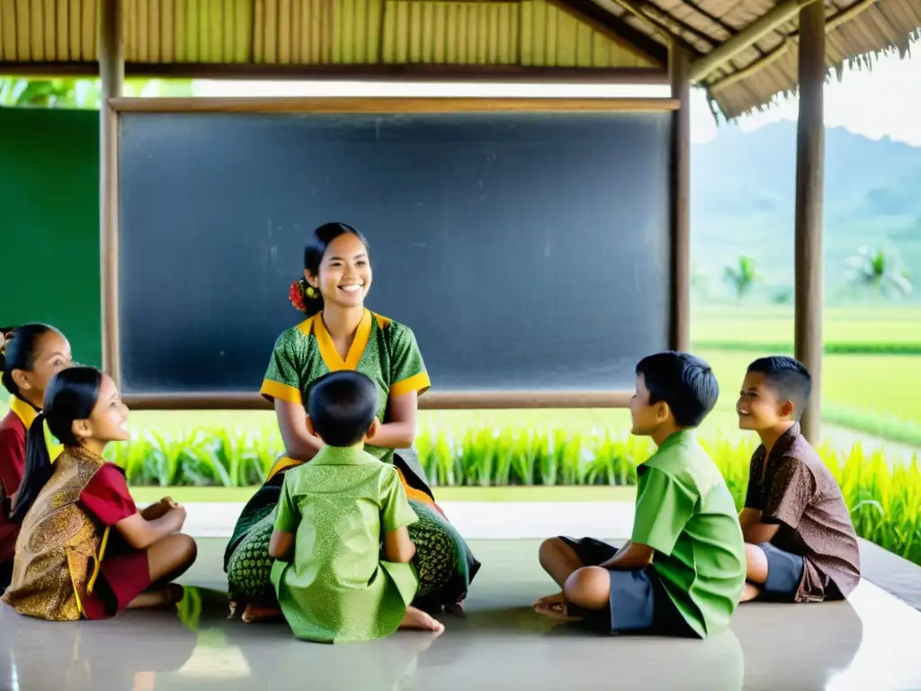 Clase al aire libre en Indonesia, niños escuchan atentos a la enseñanza diversa en Indonesia