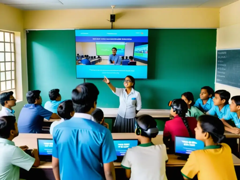 Clase bulliciosa en Bangladesh con tecnología educativa y desafíos educación calidad Bangladesh