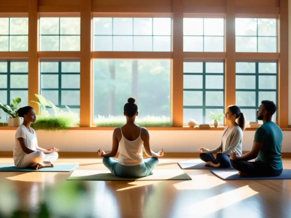 Clase tranquila con meditación guiada por maestro, inspirando liderazgo educativo inspirado en el Zen