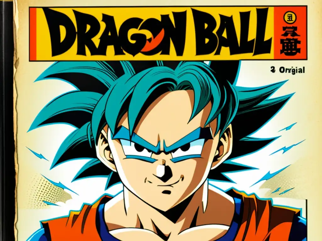 Closeup de manga Dragon Ball desgastado, con notas y marcas, resaltando el arquetipo del héroe en Dragon Ball