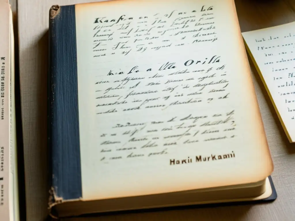 Kafka en la Orilla: Un Viaje Intenso Closeup de 'Kafka en la Orilla' de Haruki Murakami, libro desgastado con anotaciones