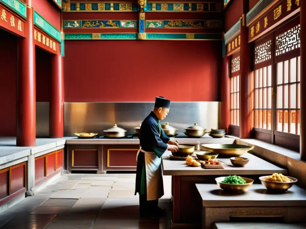 Los cocineros preparan platos imperiales en las cocinas ornamentadas de la Ciudad Prohibida, evocando un viaje gastronómico por palacios Pekín