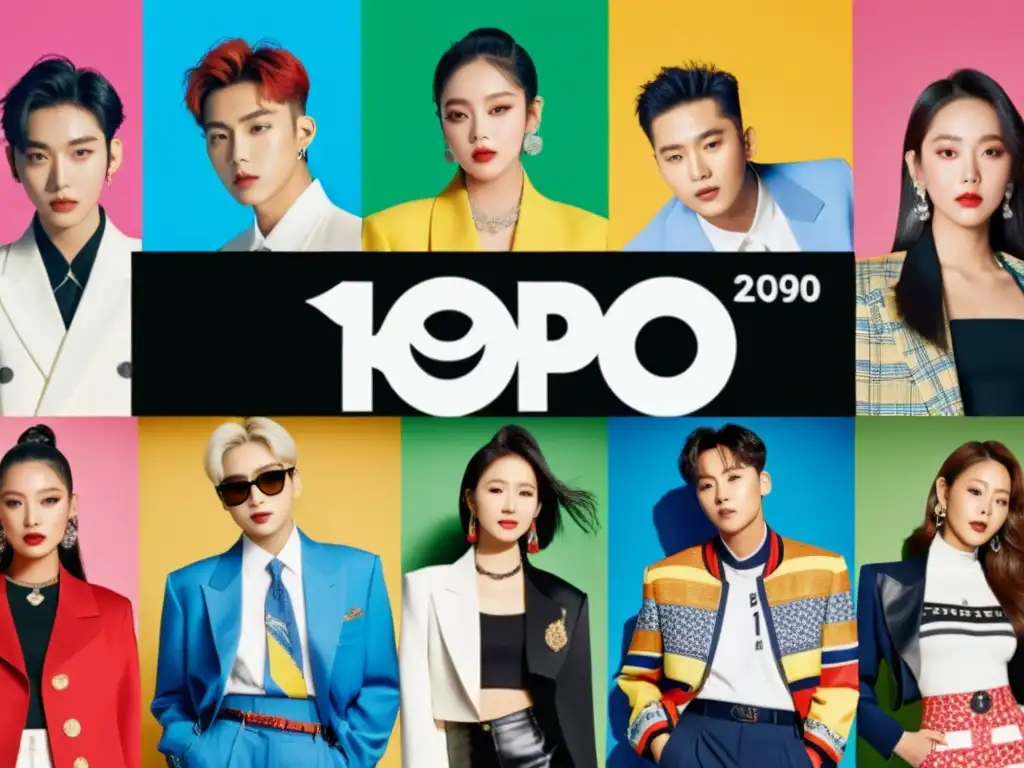 Collage de tendencias de moda icónicas del KPop, mostrando su influencia en la moda internacional a lo largo de las décadas