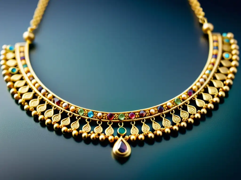 Collar de oro de la sofisticada cultura del Valle del Indo, con filigranas, gemas brillantes y artesanía detallada