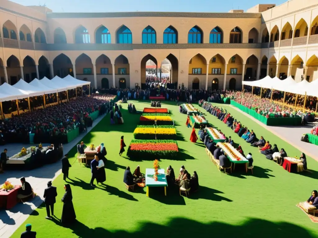 Colorida celebración del Año Nuevo Persa tradición Nowruz en la plaza de la ciudad, con música, baile y decoraciones festivas