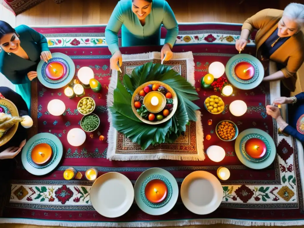 Colorida Fiesta Navruz Año Nuevo Persa con mesa HaftSeen, platos tradicionales y alegre atmósfera festiva