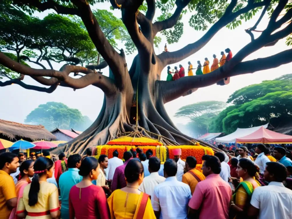 Colorido festival hindú amor conyugal: gente ataviada, danzas, rituales y alegría en las festividades de Vat Purnima