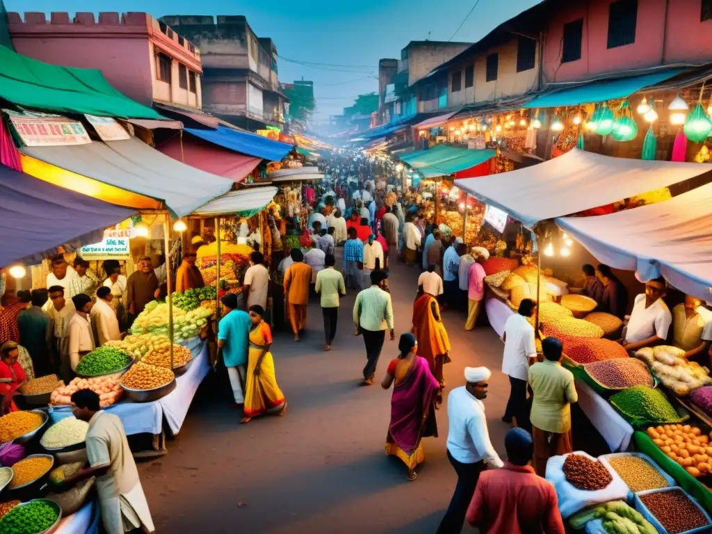 Colorido mercado indio lleno de vida y energía, reflejando la opinión pública sobre la India