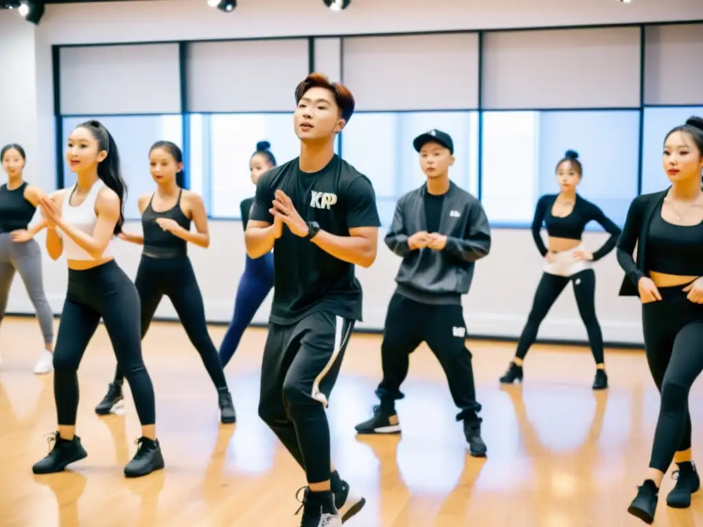 Compositores coreógrafos KPop lideran taller de baile con pasión y determinación en estudio de danza de última generación