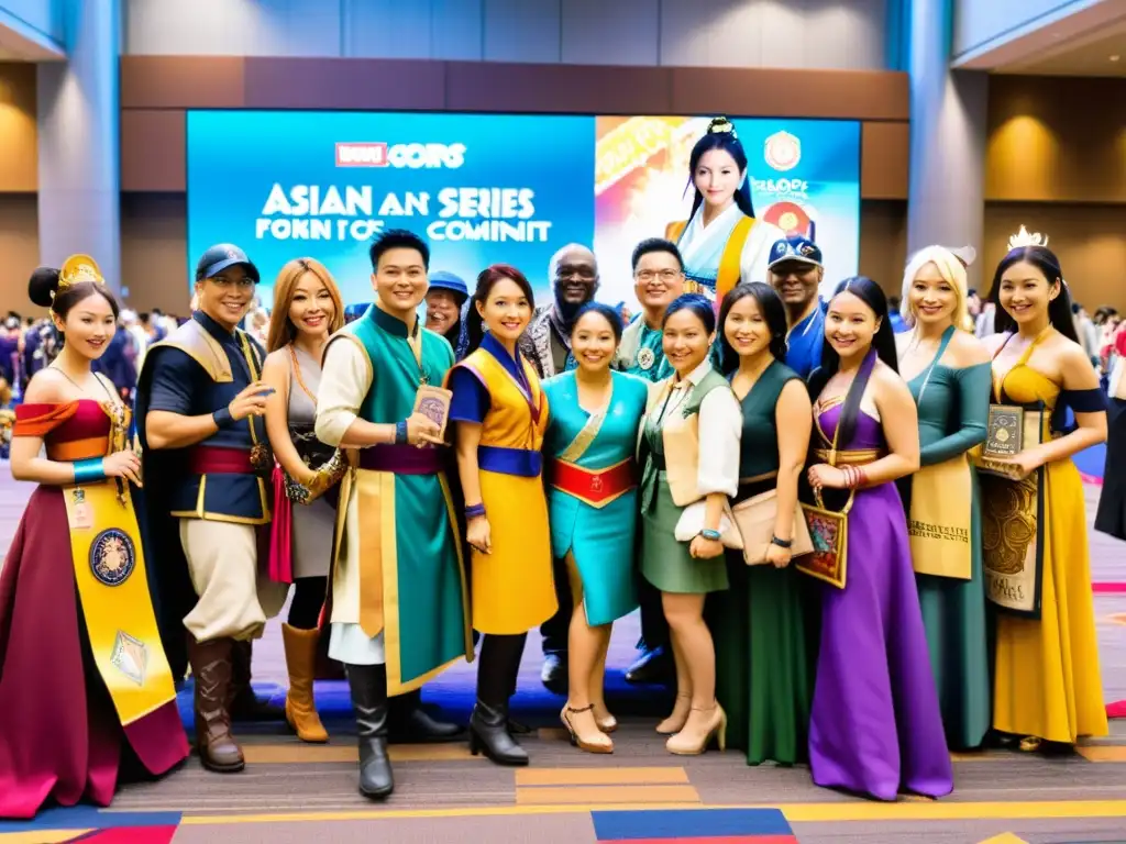 Convención de fans de series asiáticas: diversidad y pasión Comunidades de fans de series asiáticas se reúnen en convención, vistiendo cosplay y exhibiendo arte y artesanías, en un ambiente vibrante y acogedor