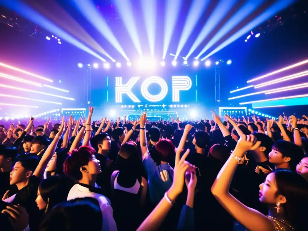 Concierto de KPop con fans emocionados y energía palpable