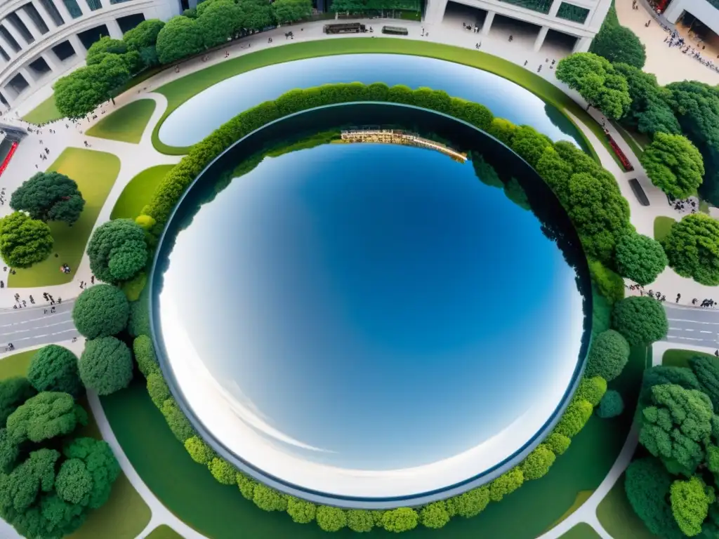 Instalación contemporánea de arte en Asia: Sky Mirror de Anish Kapoor, reflejando la energía urbana de Seúl al atardecer