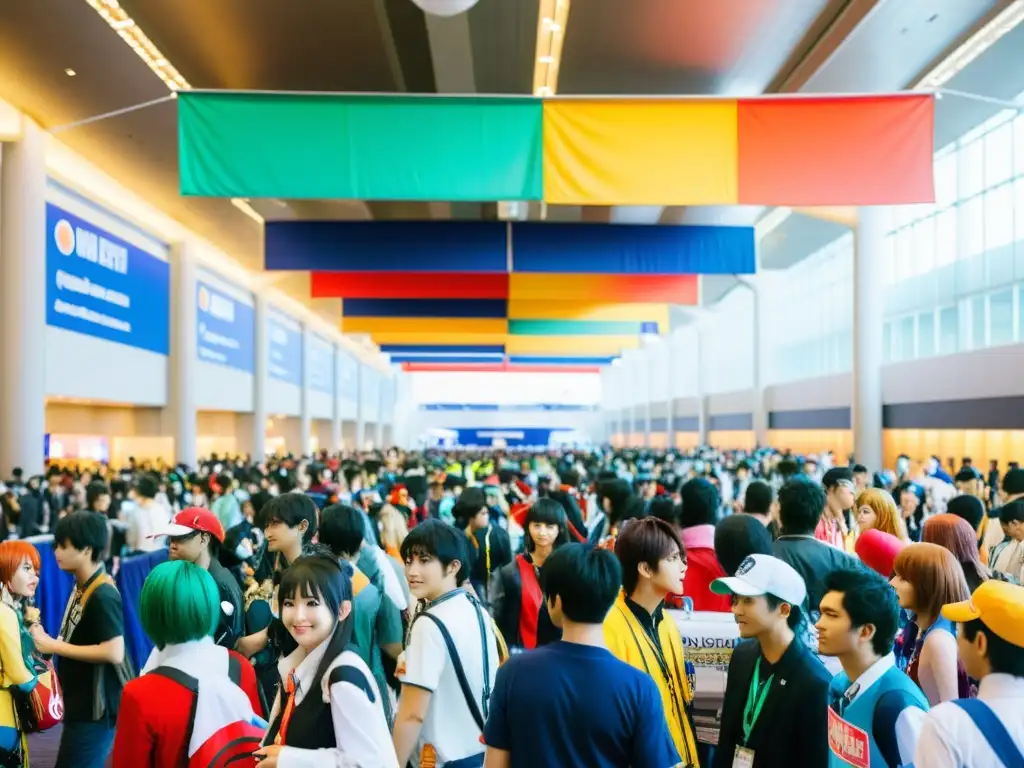 Convención de anime contemporáneo redefinición imaginación con cosplayers, energía vibrante y diversidad de productos