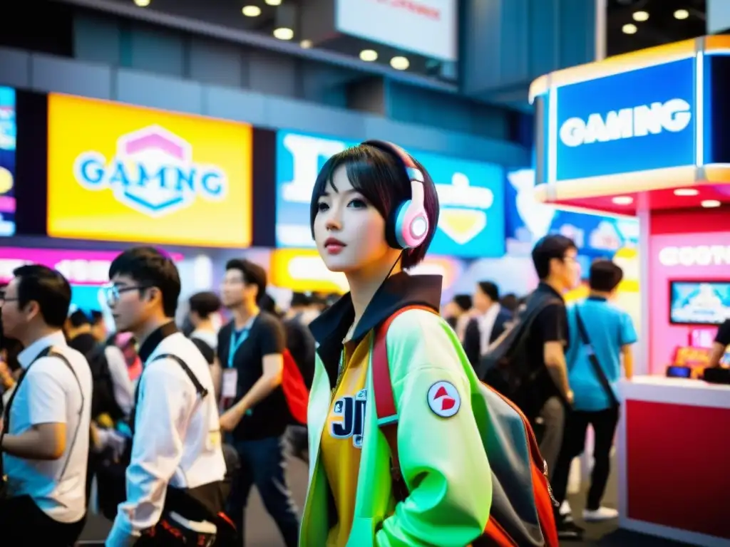 Convención de juegos en Tokio, Japón, con vibrante atmósfera de innovación y entusiasmo