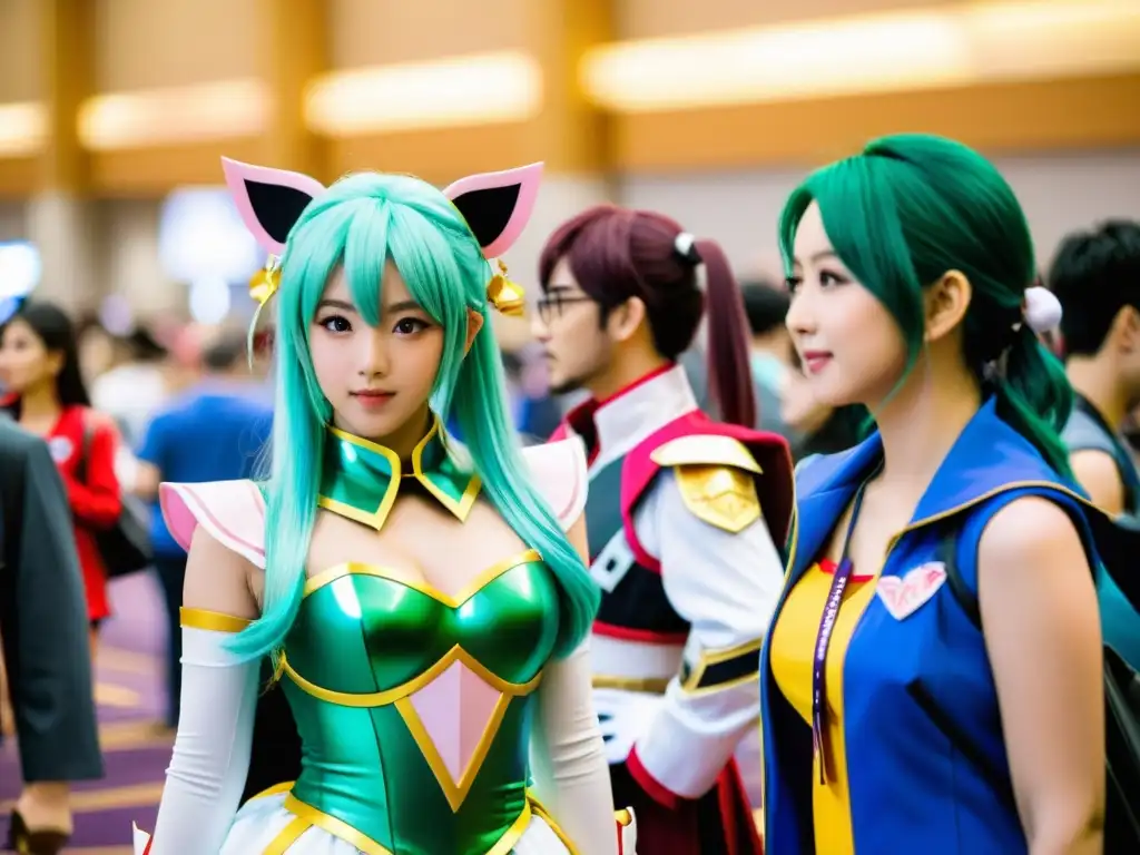 Convenciones de anime alrededor del mundo: multitud de cosplayers en trajes espectaculares, stands de mercancía y emoción en el aire